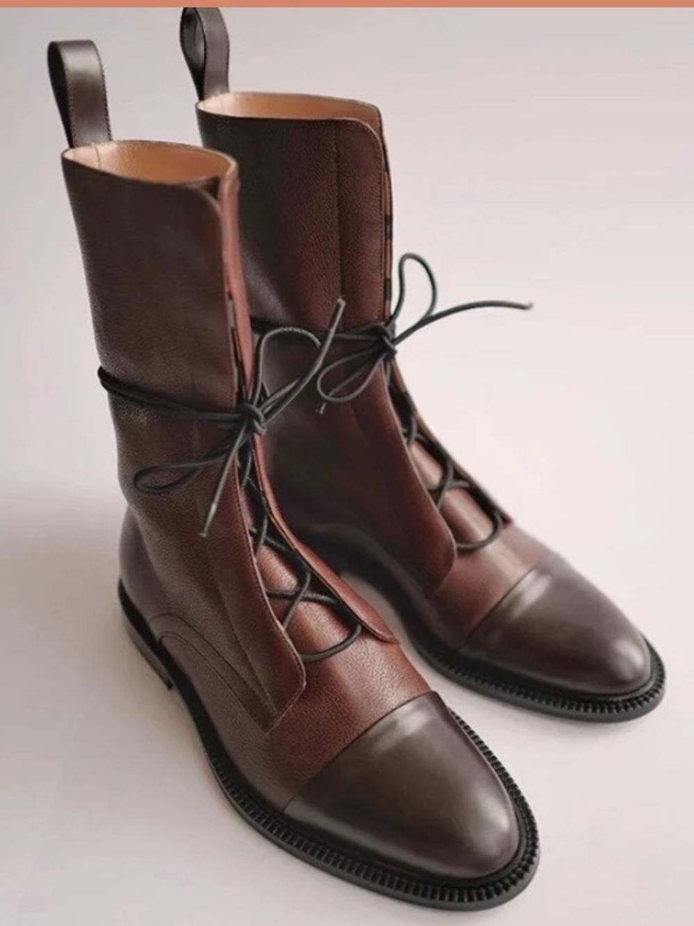 Inch2 Two-Tone Brown Lace-Up Combat Boots